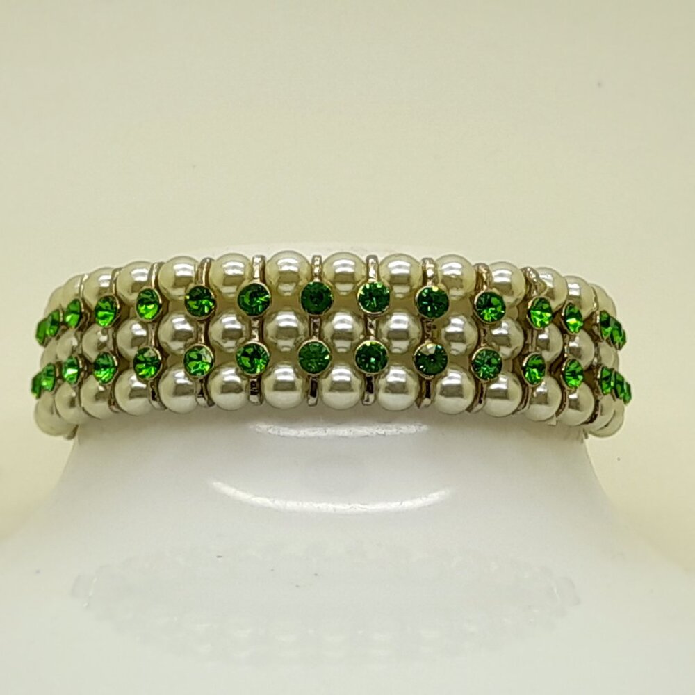 Gorgeous 6mm green Glass pearl Multi-Strand with ab Stretch fashion Bracelets